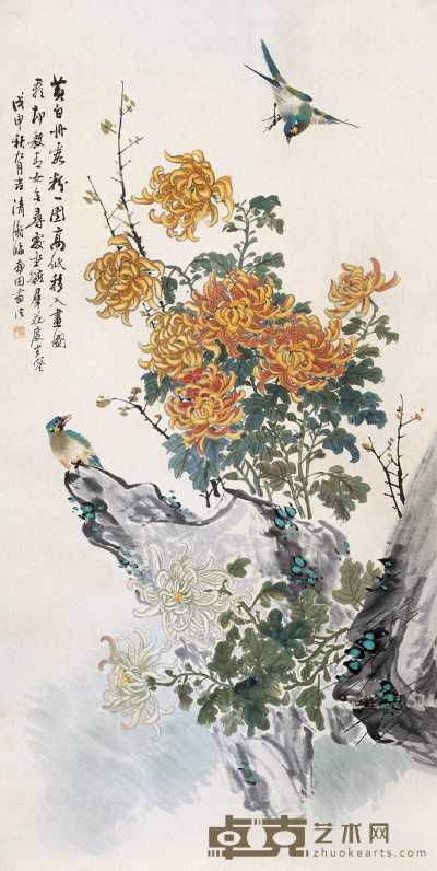 金梦石 1908年作 花鸟图 立轴 135×67.5cm